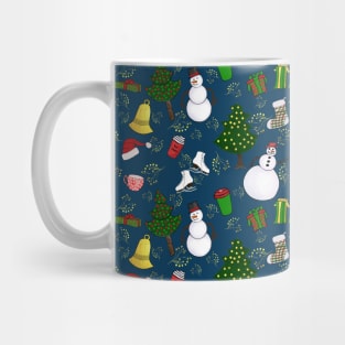 Holiday Doodles on Dark Blue Background Mug